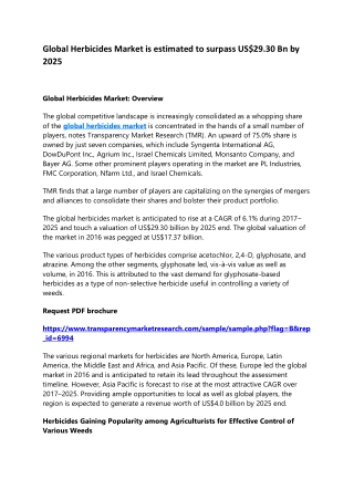 Global Herbicides Market is estimated to surpass US$29.30 Bn by 2025