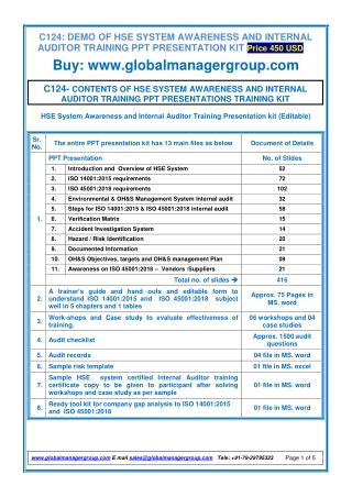 HSE Awareness And Auditor Training Kit