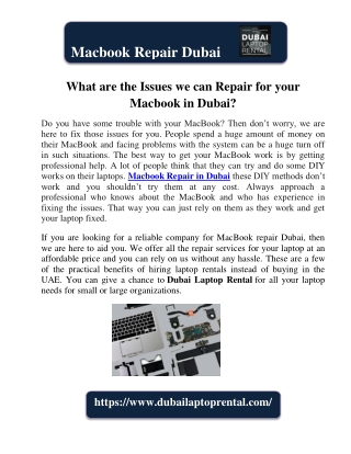 What are the Issues we can Repair for your Macbook in Dubai?