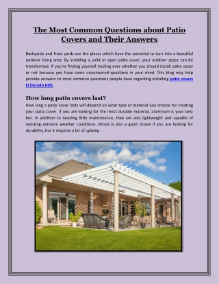 Some Patio Cover Related Questions and Answers