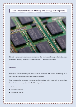 Main Difference between Memory and Storage in Computers