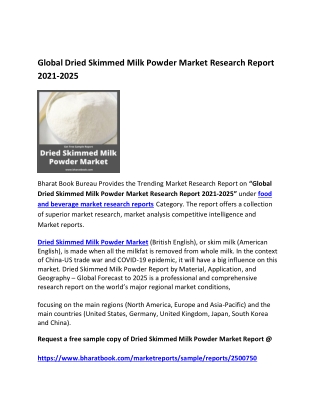 Global Dried Skimmed Milk Powder Market Forecast 2021-2025