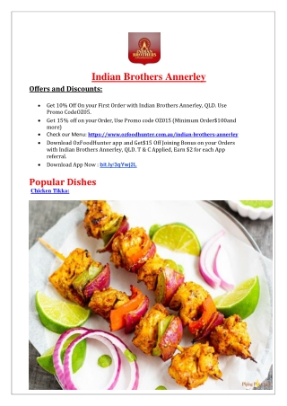 10% Off - Indian Brothers Restaurant Annerley takeaway menu, QLD