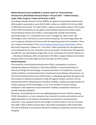 Virtual Desktop Infrastructure (VDI) Market Growth Factors, Key Players 2027