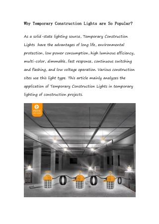 Why Temporary Construction Lights are So Popular