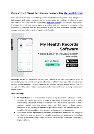 Computerised Clinical Decision Supported by My Health Record