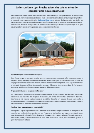 Jaderson Lima Lyx- Precisa saber das coisas antes de comprar uma nova construção