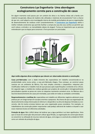 Construtora Lyx Engenharia- Uma abordagem ecologicamente correta para a construção de casas