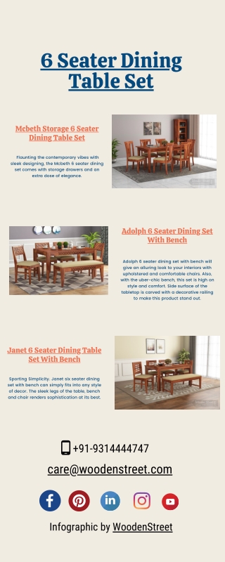 Buy 6 Seater Dining Table Sets Online in India