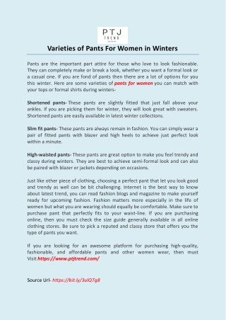 Varieties of Pants For Women in Winters
