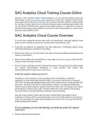 SAC Analytics Cloud Training Course Online