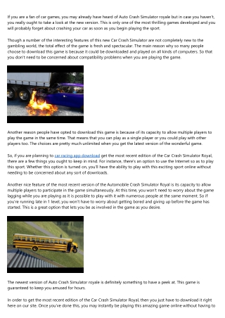 Download the Most Recent Edition of the Automobile Crash Simulator Royal