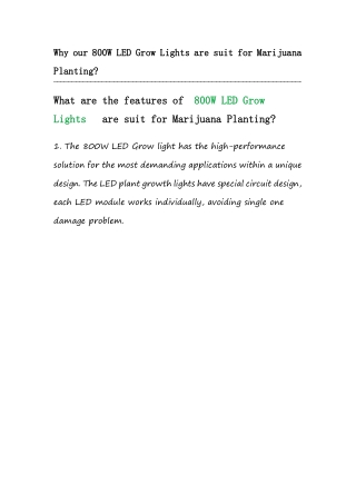 5.Why our 800W LED Grow Lights are suit for Marijuana Planting