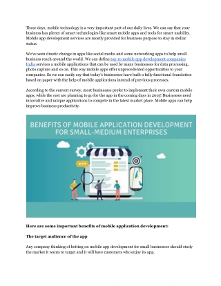 Benefits of Mobile Application Development for Small-Medium Enterprises