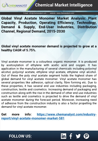 Vinyl Acetate Monomer Market Analysis & Forecast, 2030 | ChemAnalyst