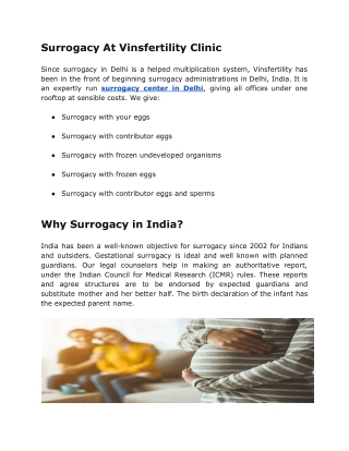Best Surrogacy Clinics in Delhi _ Surrogacy Packages in Delhi- Vinsfertility Pvt. Ltd.