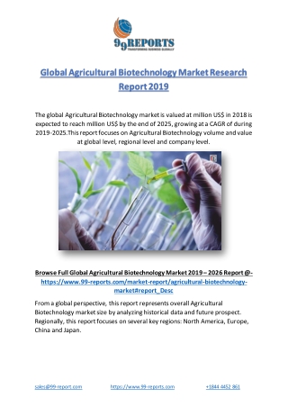 Global Agricultural Biotechnology Market Research Report 2019