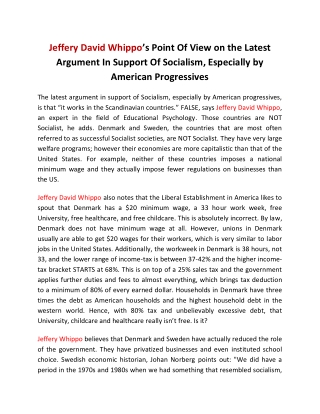 Jeffery David Whippo’s Point Of View on the Latest Argument In Support Of Socialism, Especially by American Progressives