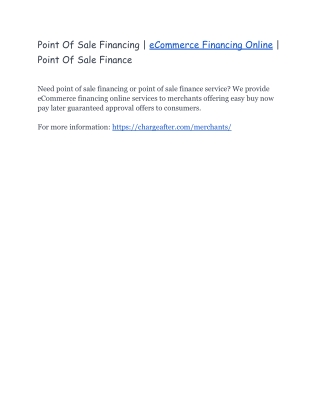 Point Of Sale Financing | eCommerce Financing Online | Point Of Sale Finance