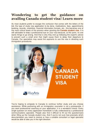 Wondering to get the guidance on availing Canada student visa