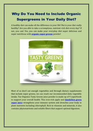 Why Do You Need to Include Organic Supergreens in Your Daily Diet