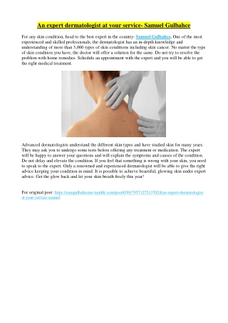 An expert dermatologist at your service- Samuel Gulbahce