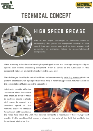 Factors for selection of high speed grease: Mosil High Speed Grease