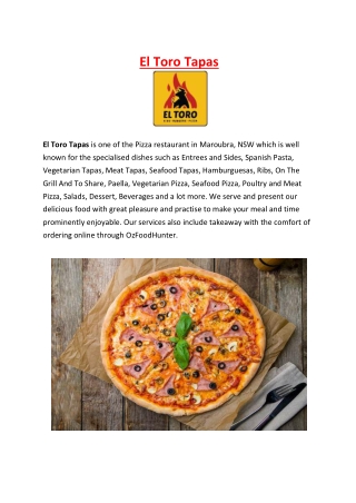5% off - El Toro Tapas Pizza Menu Takeaway Maroubra, NSW