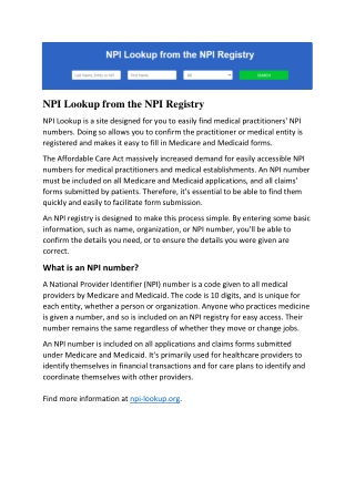 NPI Lookup from the NPI Registry !