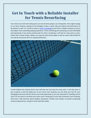 Get In Touch with a Reliable Installer for Tennis Resurfacing