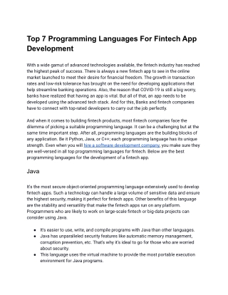 Top 7 Programming Languages For Fintech App Development
