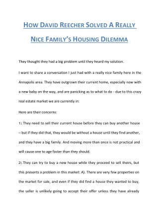 How David Reecher Solved a Really Nice Family's Housing Dilemma