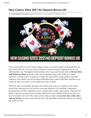 New Casino Sites 2021 No Deposit Bonus UK