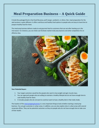 Meal Preparation Business – A Quick Guide