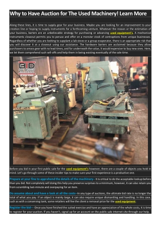 Why to Have Auction for The Used Machinery! Learn More