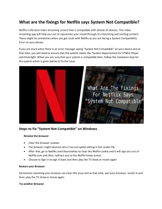 What are the fixings for Netflix says System Not Compatible?