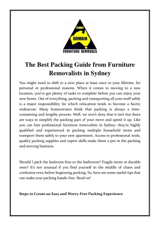 The Best Packing Guide from Furniture Removalists in Sydney