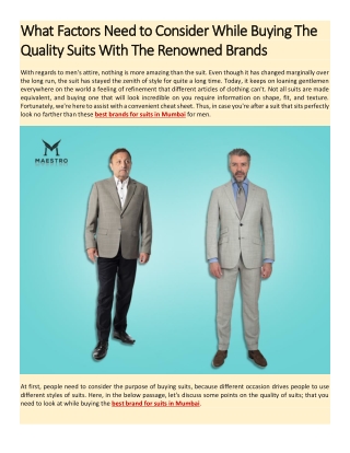 What Factors Need to Consider While Buying The Quality Suits With The Renowned Brands