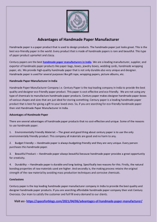 Advantages of Handmade Paper Manufacturer