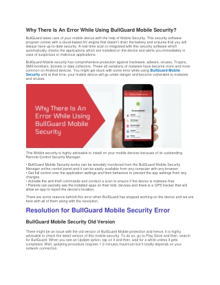 Why There Is An Error While Using BullGuard Mobile Security?