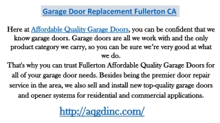 Garage Door Replacement Fullerton CA