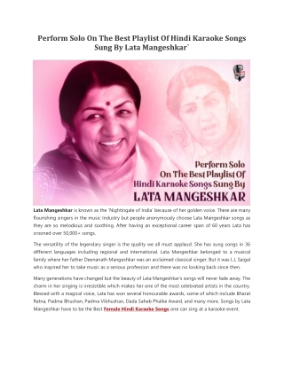 Perform Solo On The Best Playlist Of Hindi Karaoke Songs Sung By Lata Mangeshkar