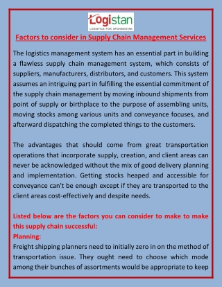 Factors to consider in Supply Chain Management Services