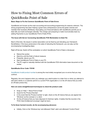 How to Fixing Most Common Errors of QuickBooks Point of Sale