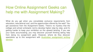 How online assignment geeks can help me with assignment making?