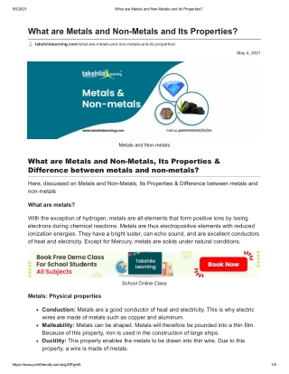 What are Metals and Non-Metals and Its Properties pdf