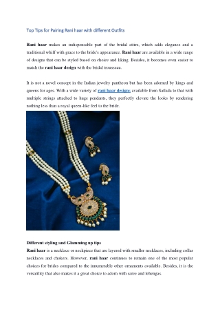 Top Tips for Pairing Rani haar with different Outfits
