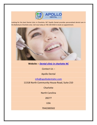 Dental Clinic In Charlotte NC | Apollo Dental