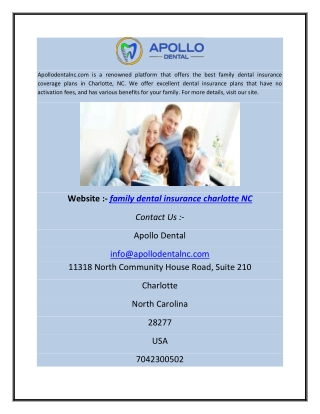 Family Dental Insurance Charlotte NC | Apollodentalnc.com