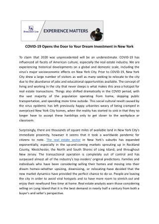 COVID-19 Opens the Door to Your Dream Investment in New York